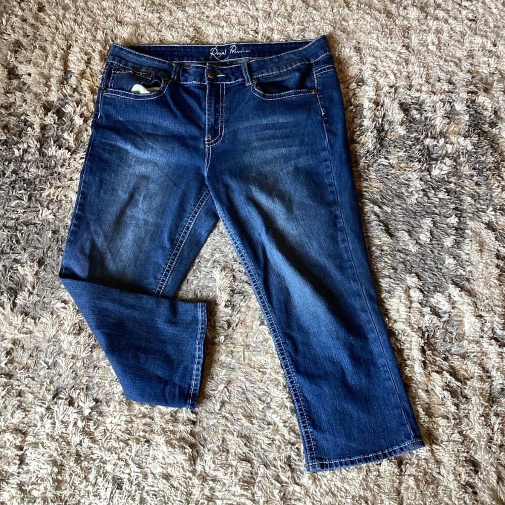 ROYAL PREMIUM Capris Denim Studs Embroidery Rhinestones Women’s 14